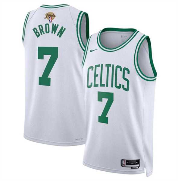 Mens Boston Celtics #7 Jaylen Brown White 2024 Finals Association Edition Stitched Basketball Jersey Dzhi